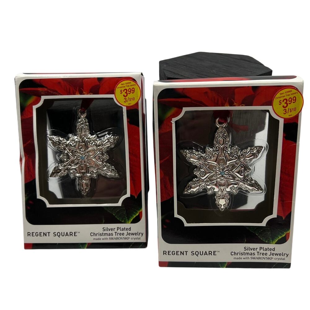 Silver Plated Regent Square Snowflake Crystal Accent Christmas‎ Jewelry NIB NEW